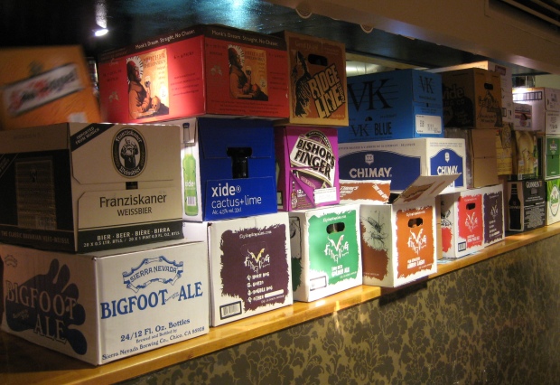 Beer cartons in the pub.